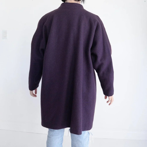Vintage Liz Moody Purple 75% Wool with Suede Detail Button Up Pea Coat 16  W - Picture 3 of 16